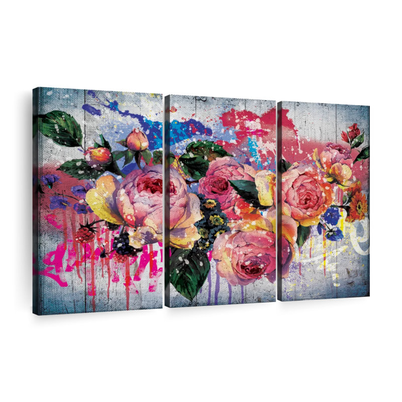 Fleurs de pivoines grunge, reproduction sur toile, H 24 po x l 38 po x P 1,25 po