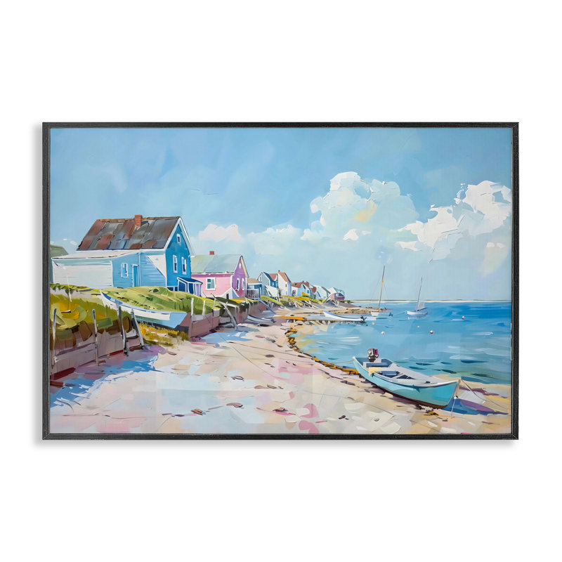 Giclée encadrée de bord de mer côtière, design par LSR Design Studio, H 12 po x l 18 po, Giclée encadrée noir minuit