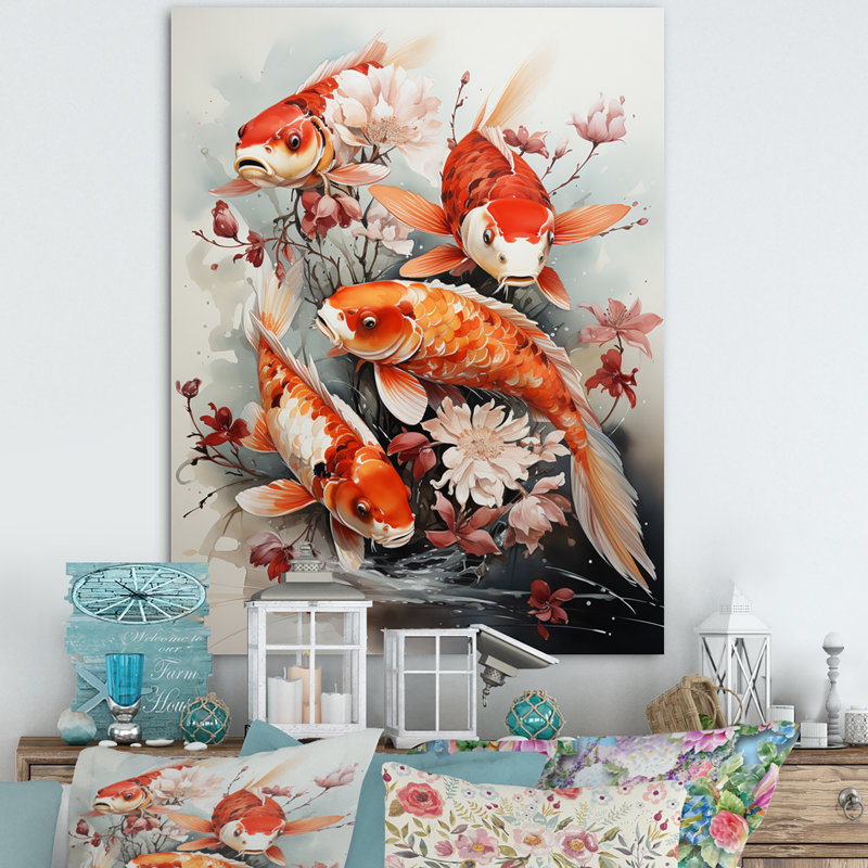 " Fishing Contemporary Koi Fish I ", Wrapped Canvas, 32" H x 16" W x 1" D
