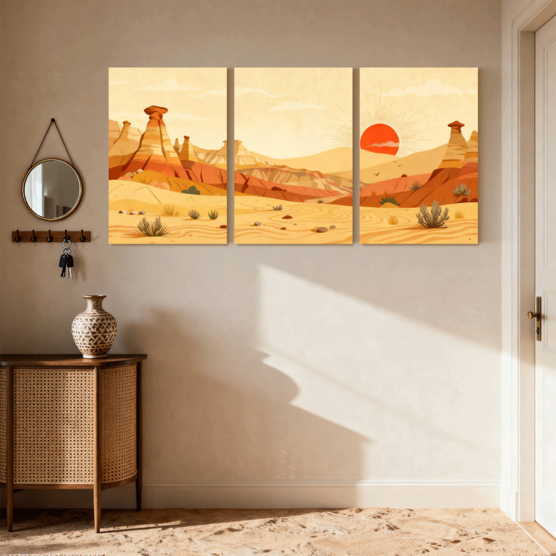 «Landscape & Nature Desert Landscape with Rock Formations and Sunset», ensemble de 3 impressions sur toile, H 18 po x l 36 po