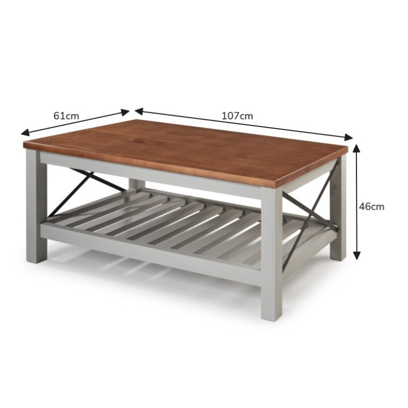Solid Wood Coffee Table with Storage, Grey