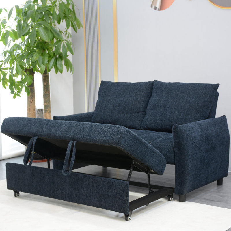 Canapé-lit de 57,48 po en tissu bleu marine avec dossier réglable