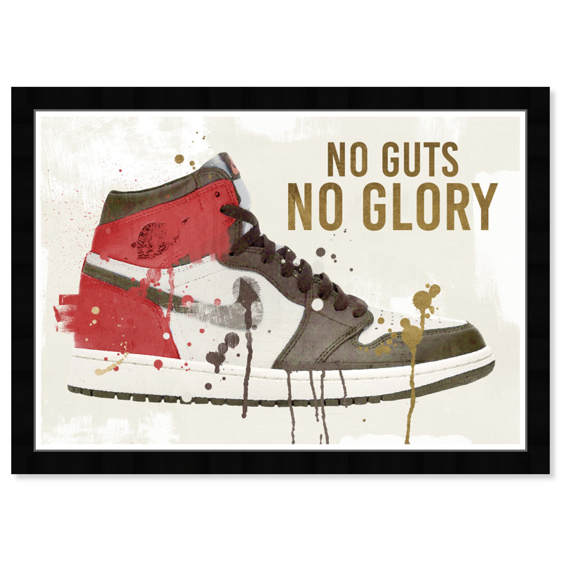 «Sports and Teams No Glory Sneaker», impression sur papier blanc moderne, Cadre noir