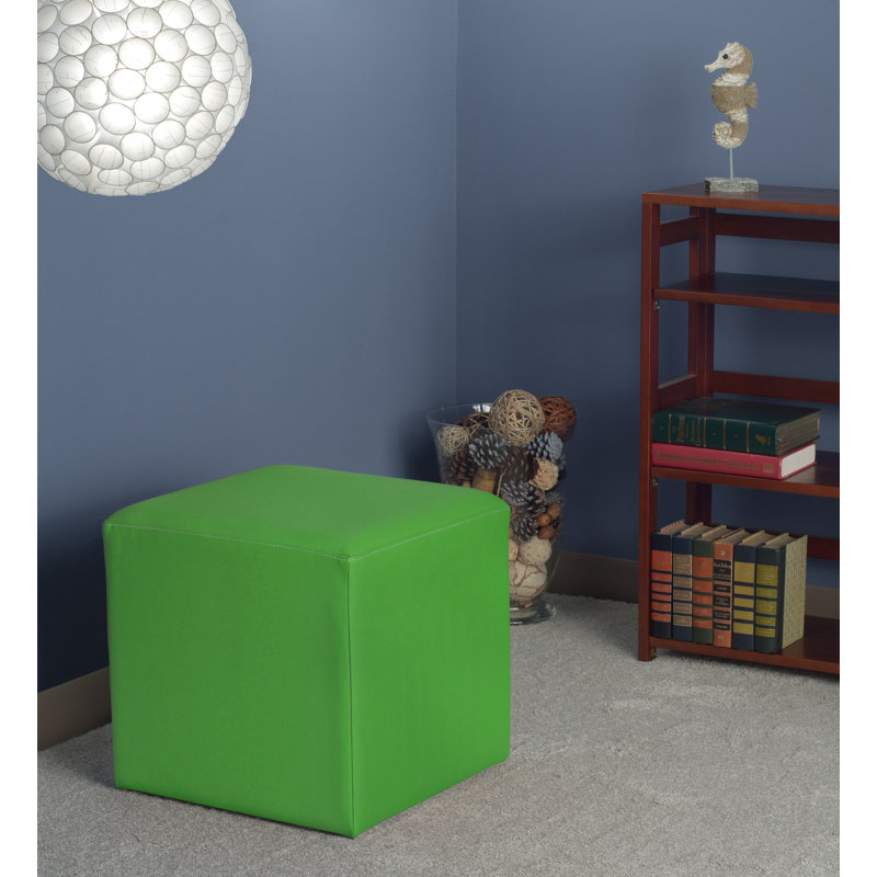 Jean Square Stool Ottoman, Envy Green Faux Leather