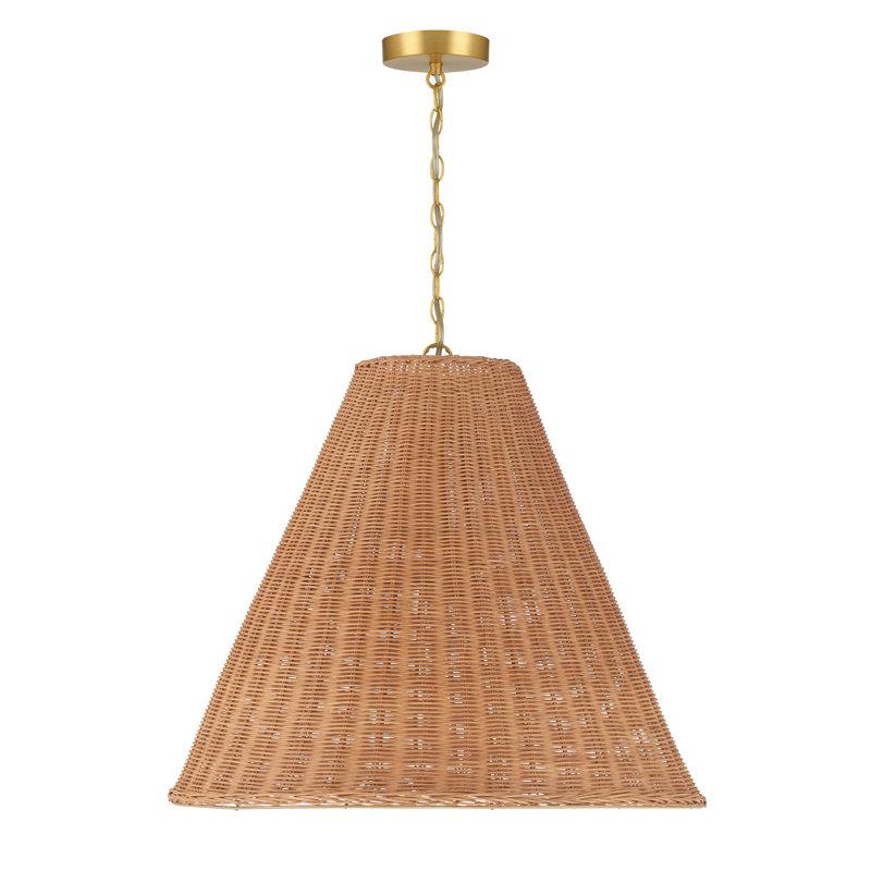 Luminaire suspendu en rotin, Naturel, H 20,45 po x l 23,6 po x P 23,6 po