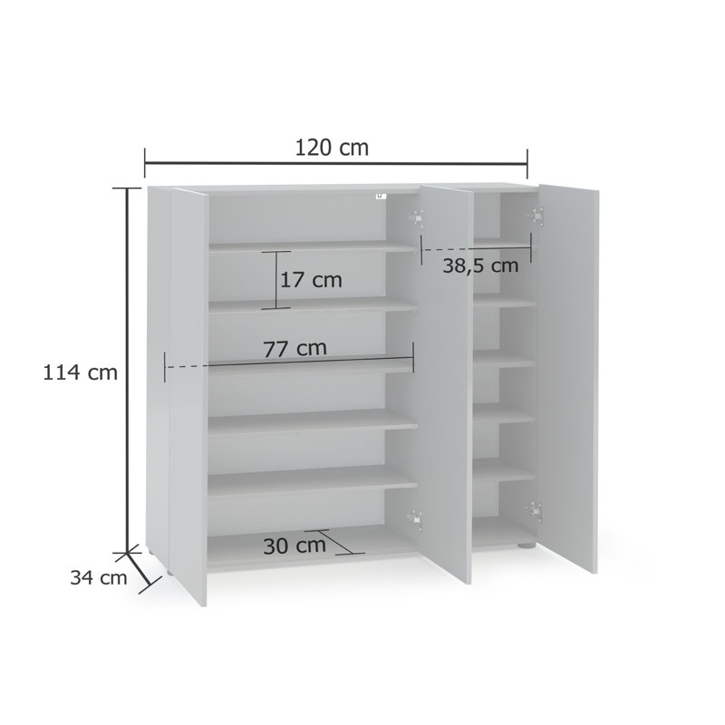 Cania 30 Pair Shoe Storage Cabinet, Grey Gloss