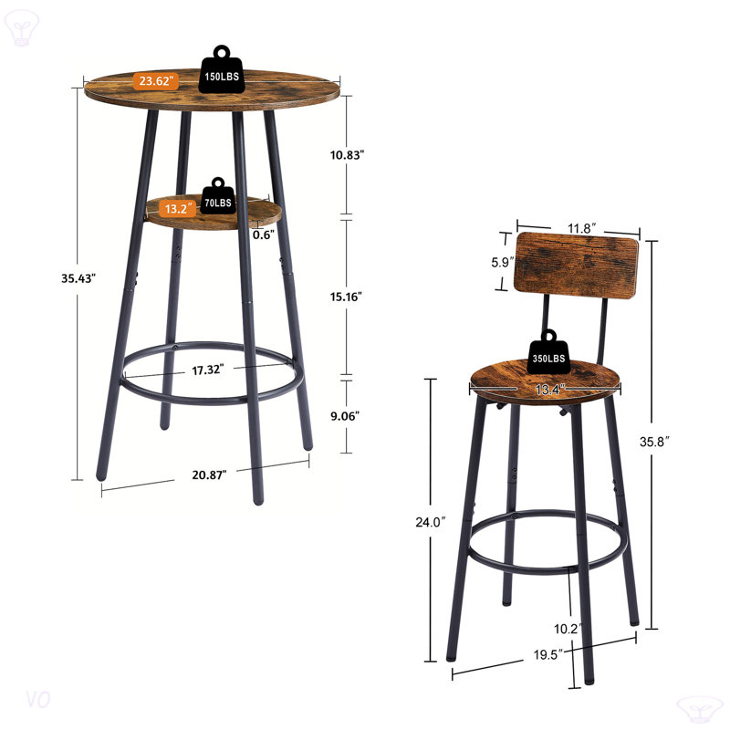 Round Bar Stool Set With Shelves, Stool With Backrest