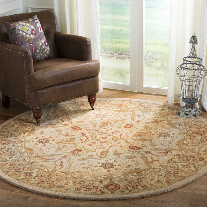 Tapis oriental ivoire / sauge en laine touffeté à la main Tingley, Rond 4 pi