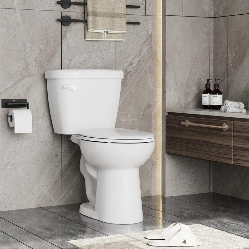 Toilette allongée à hauteur de chaise - 1,28 GPF, siège à fermeture en douceur, chasse à gauche