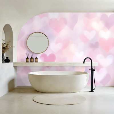 Animaux, papier peint auto-adhésif à motif d'aquarelle rose pastel en forme de cœur rose et blanc, H 100 po x l 144 po, papier adhésif amovible pour chambre à coucher, chambre d'enfant