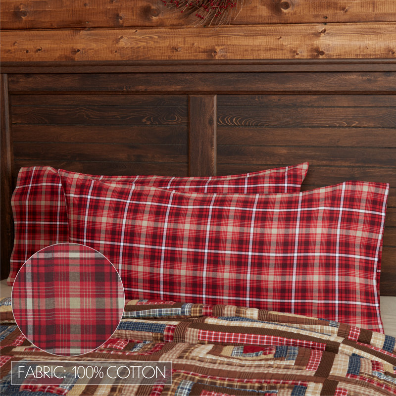 Braxton King Size Apple Red Plaid Cotton Pillowcase Set