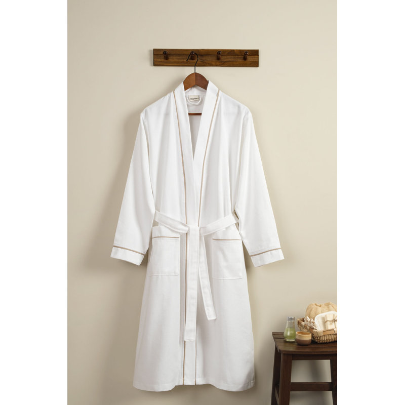 Peignoir 100% coton mi-mollet avec poches, G / TG, Blanc