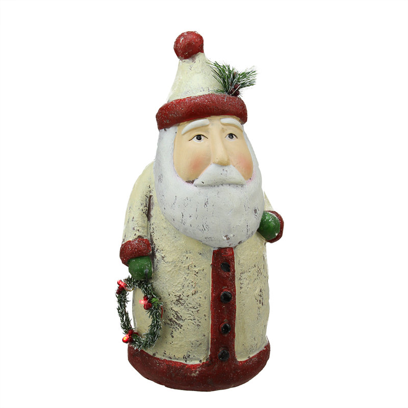 Figurine de père Noël 14 po avec guirlande de Noël pré-éclairée à DEL ivoire et rouge