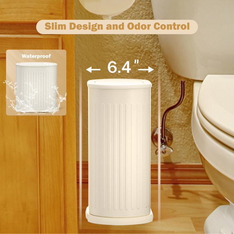 Petite poubelle de salle de bain en acier inoxydable avec couvercle escamotable 9 L / 2,4 gallons, poubelle en métal, blanc crème
