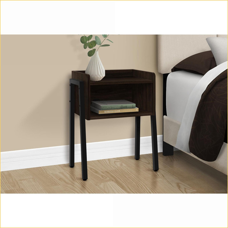 Table basse en stratifié brun foncé avec casier de rangement, table d'appoint 2 niveaux peu encombrante pour le salon, la chambre à coucher