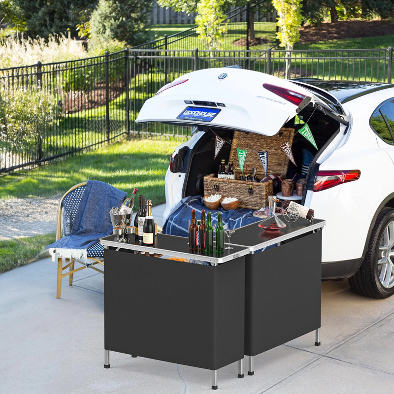 Rectangular Aluminum Patio Folding Bar Table, 34.65" H x 43.5" L x 14.96" W, Black