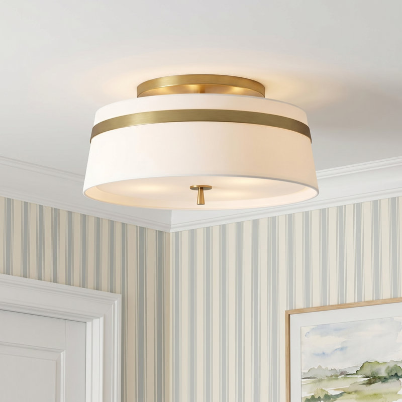 Rory Fabric Semi Flush Mount, Burnished Brass, 9.5" H x 19" W x 19" D