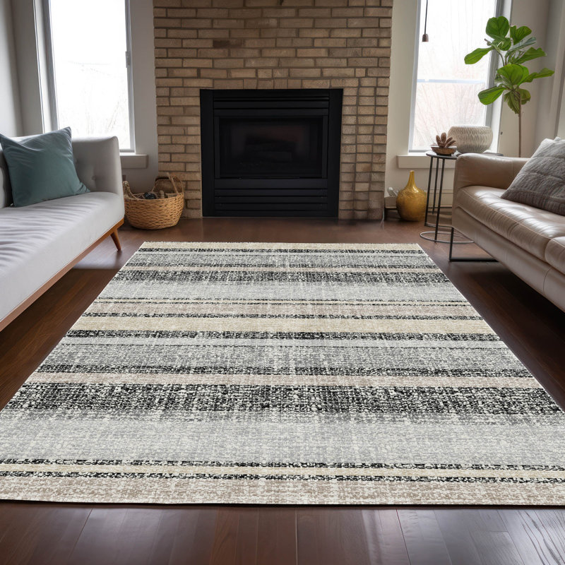 Tapis noir intérieur / extérieur lavable à la machine Xhevrie, Rectangle 5 pi x 7 pi 6 po