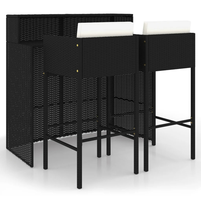 Garden Bar Set 3 Piece with Cushions Table and Chair Seat, Black