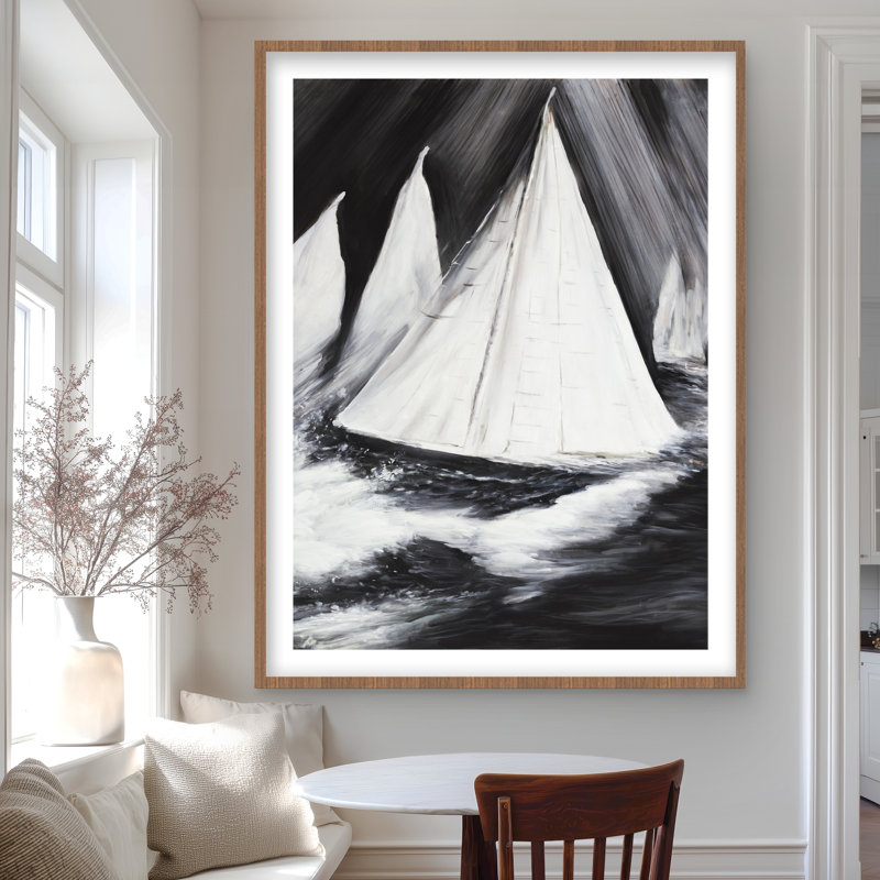 «Grayscale Boats in a Storm - Coastal», reproduction encadrée, H 48 po x l 36 po, Brun