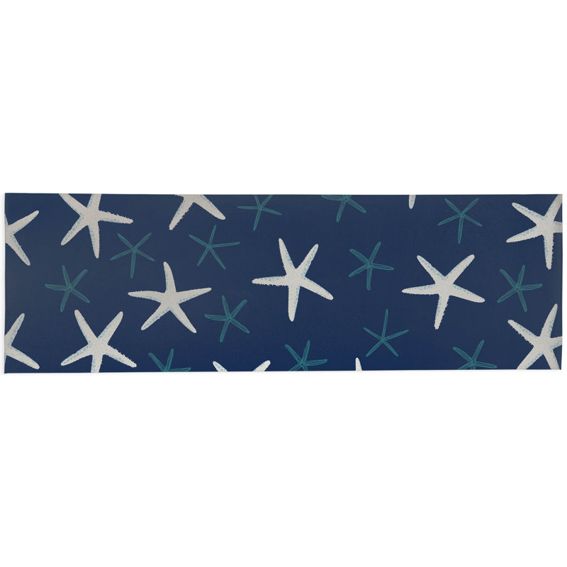 Starfish Decorative Outdoor Rug, Navy, Runner 2'6" x 8'