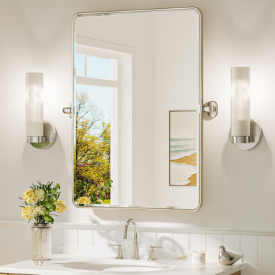 Bathroom Tilt Mirror with Aluminum Alloy Frame, Pivot Mirror, Adjustable Rotating Wall Mounted Vanity Mirror with Beveled Glass