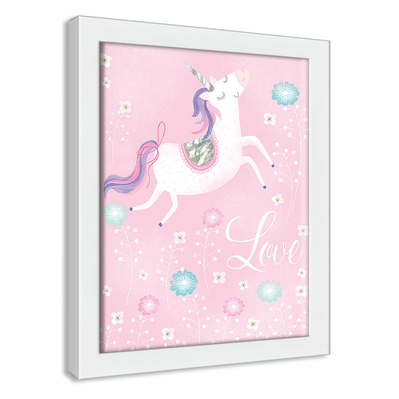 «Love Unicorn», art encadré, H 10 po x l 8 po x P 1,18 po, Cadre blanc