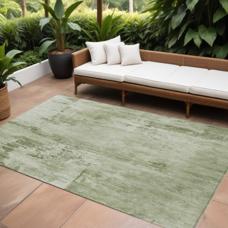 Tapis extérieur lavable abstrait vert olive et ivoire 10 pi x 14 pi