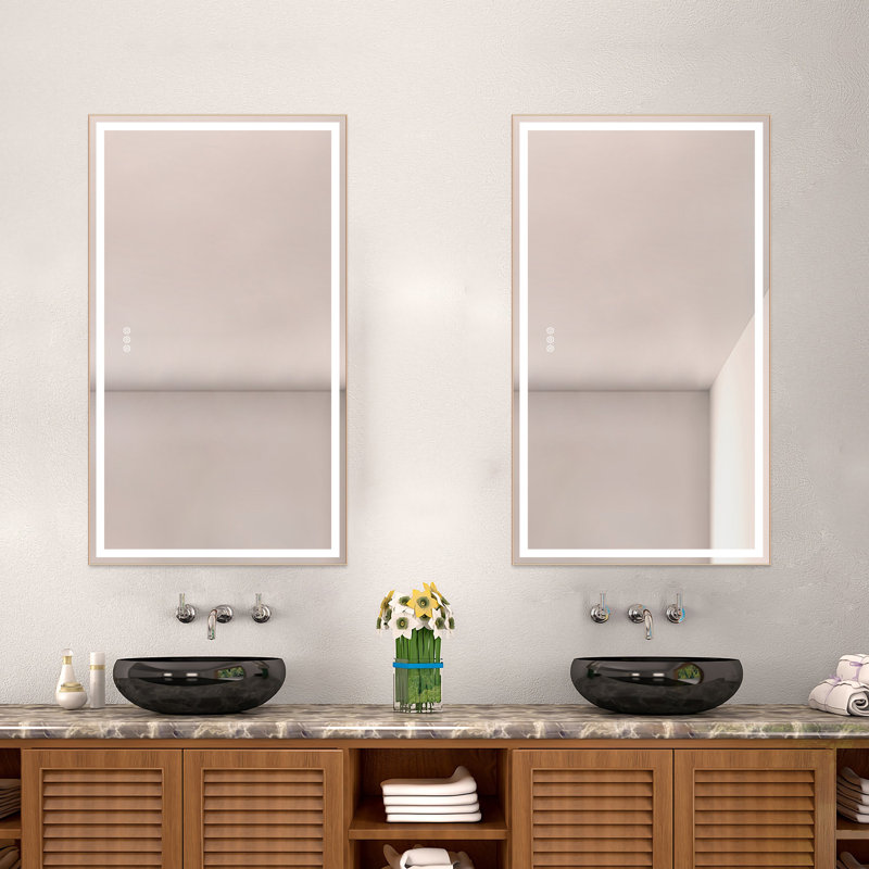 Aluminum Frame Led Frontlight Lighted Bathroom Vanity Mirror, Anti-fog/stepless Dimmable/3 Colors Adjustable, 36" x 60"
