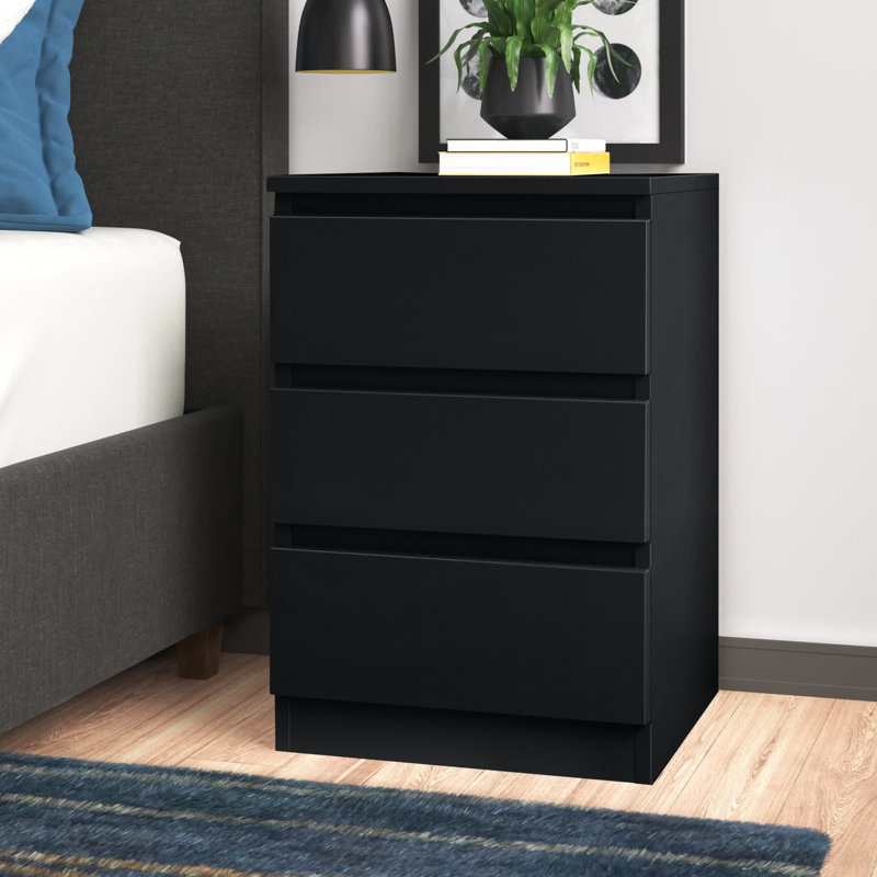 Braunstein 3 Drawer Bedside Table, Black