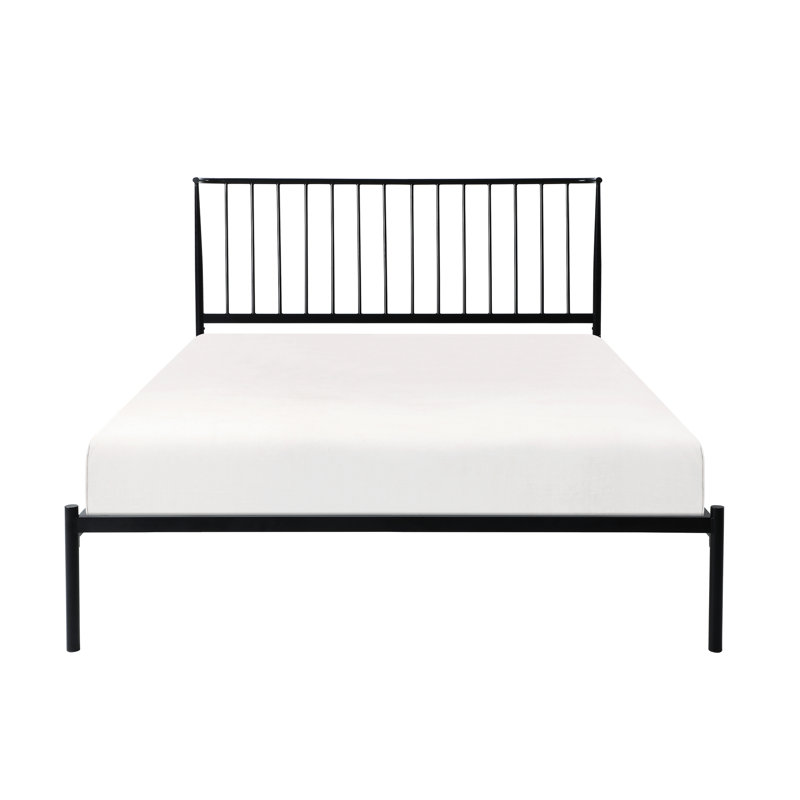 Grand lit plateforme en métal avec finition noire, sérénité de chambre à coucher - cadre transitionnel dans un élément de style moderne