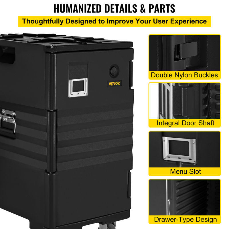 Black 109Qt Insulated Food Carrier with Wheels and Handles