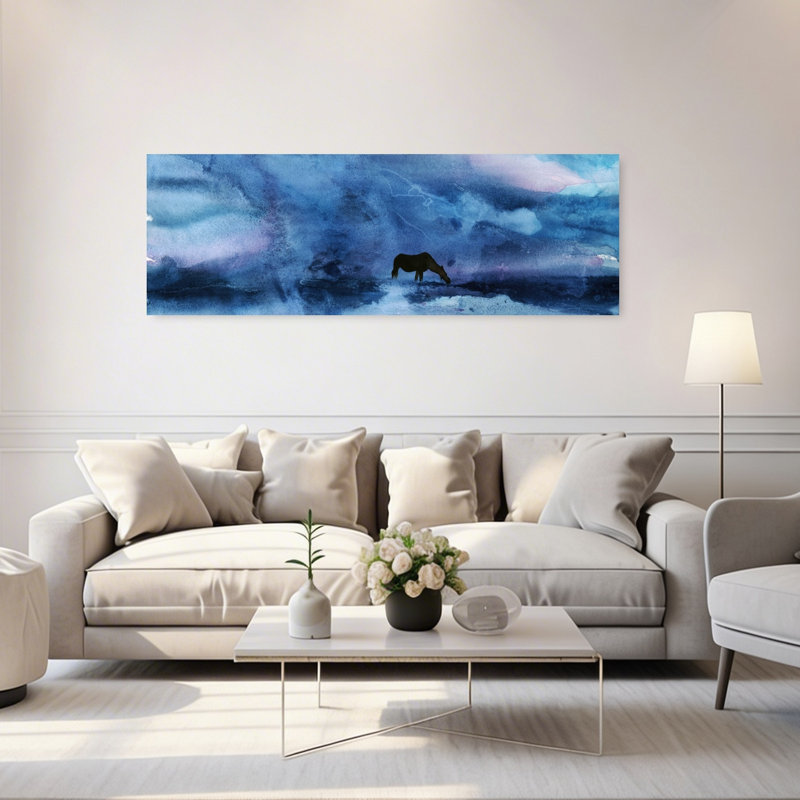 «Blue Horse Twilight Dreamy Ethereal Peaceful Horse Landscape», art mural, H 60 po x l 20 po