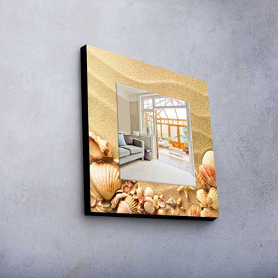 Elegant Decorative Mirror with 100% Pine Wood Frame, 19.7 x 19.7 inches | Real Glass Mirror (Thickness: 0.2 inches) | Stylish Fabric Painting | Perfect for Home Decor & Entryway Accent, Durable and Chic Design