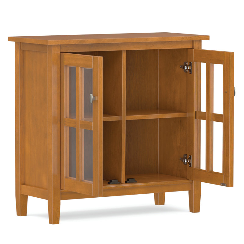 Warm Shaker 32"W Solid Wood Transitional Low Storage Cabinet with Tempered Glass Doors and Adjustable Shelves