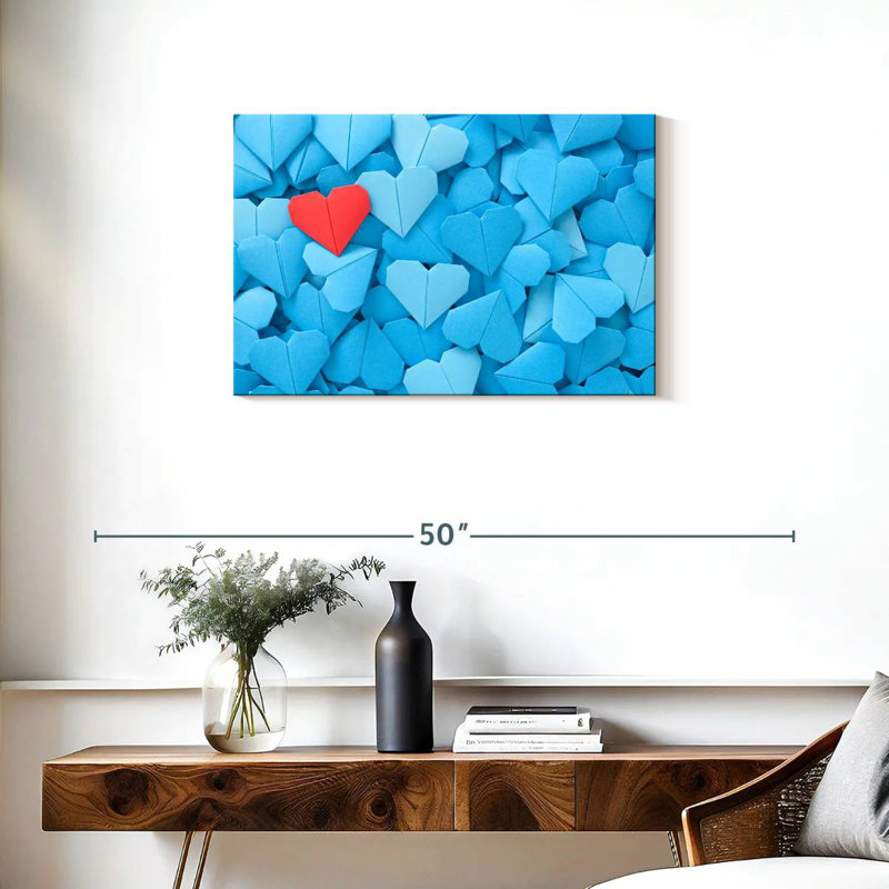 Hardie cœurs d'origami rouge et bleu, H 20 po x l 30 po