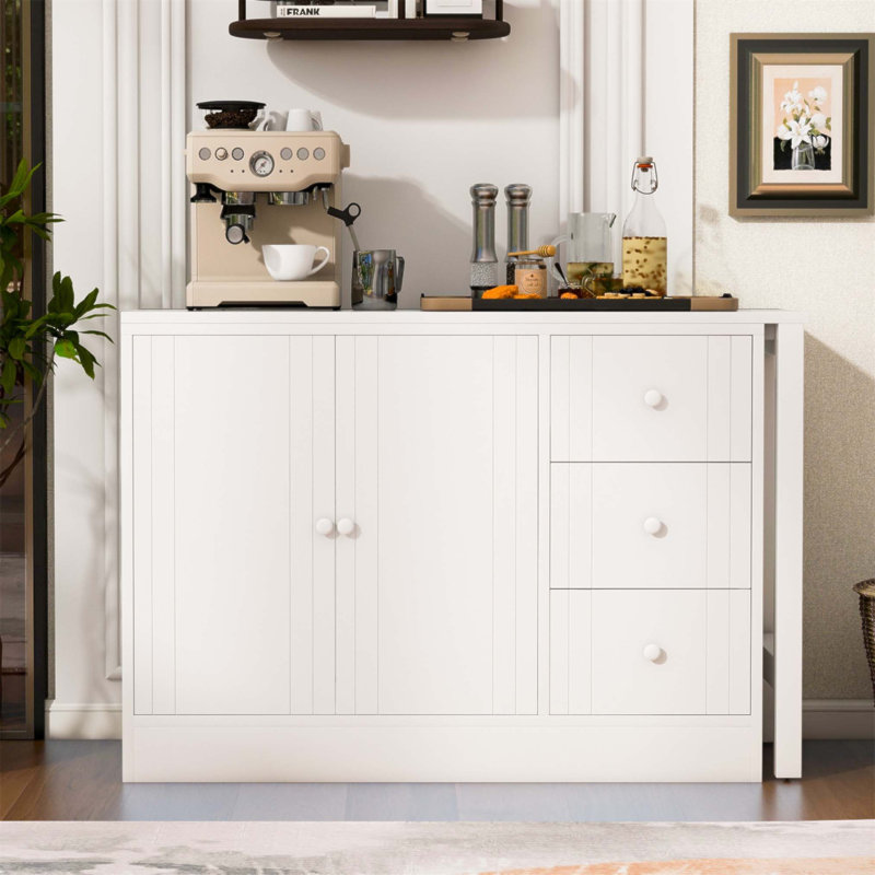 Buffet 89,7 po en bois avec table de salle à manger extensible, armoire de rangement multifonctionnelle pour le salon et la cuisine