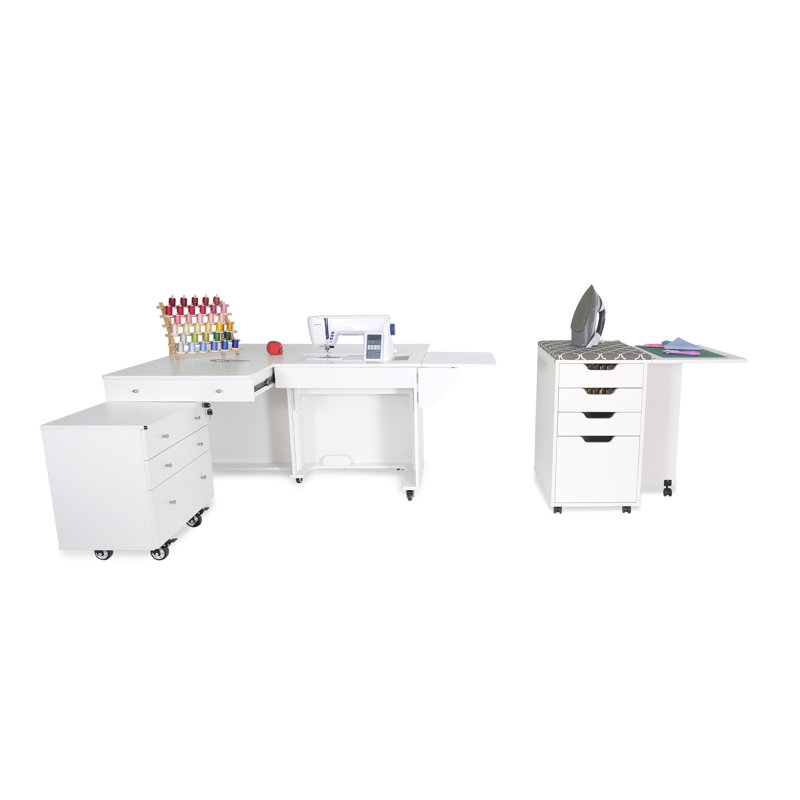 71.5'' x 54.12'' Foldable Split Top Table with Sewing Machine Platform and Wheels, White