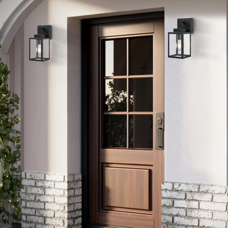 11"H 1-Light Matte Black Outdoor Wall Lantern Sconce (2-Pack),  11.29" H x 4.65" W x 5.5"D