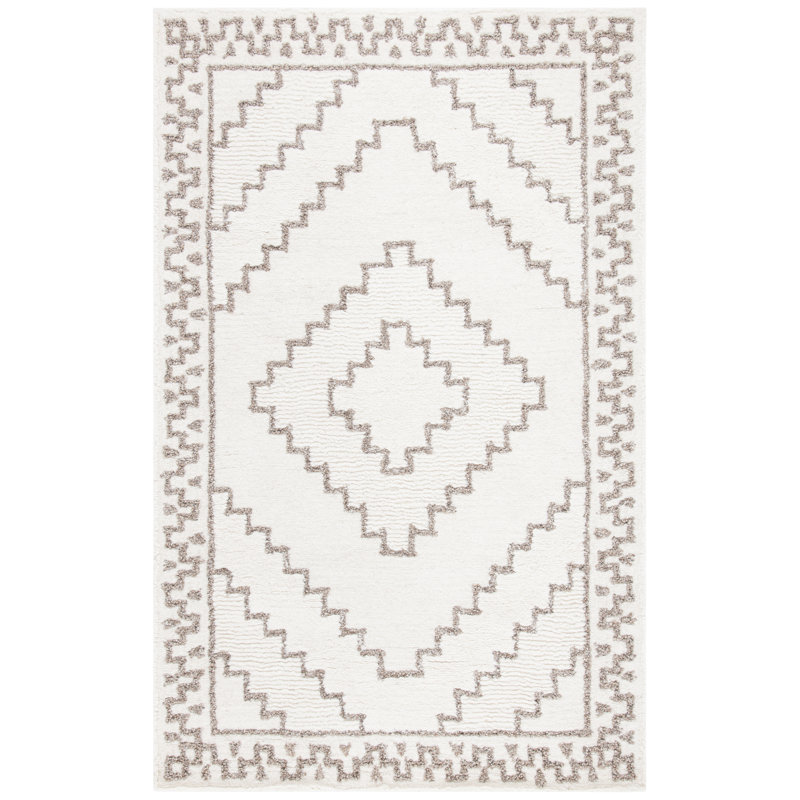Taupe and Ivory Hand-Tufted Wool Shag Rug, 6' x 9'