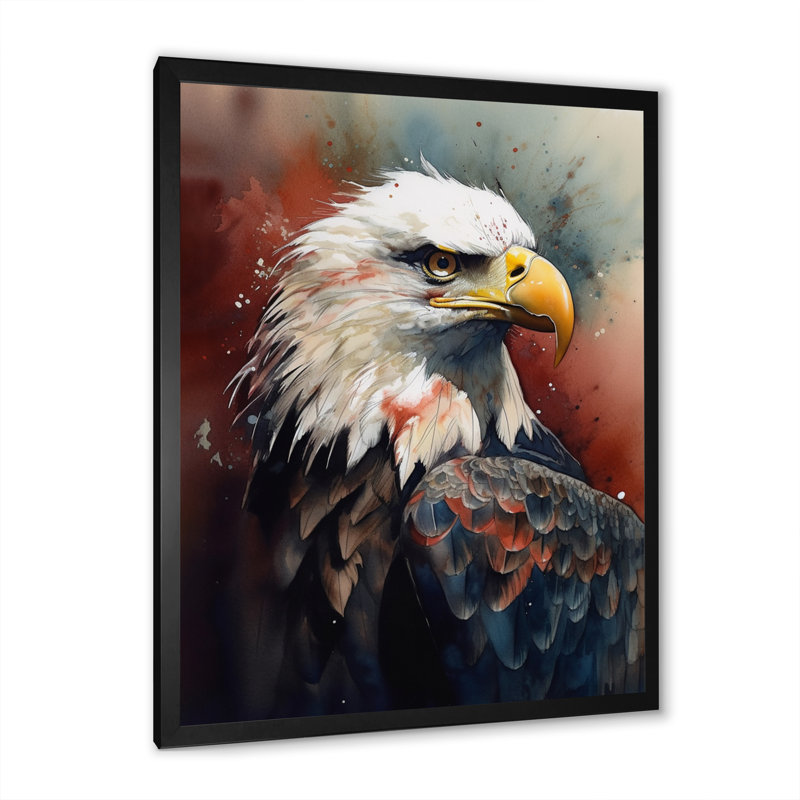 Aigle, portrait I - animaux, art mural sur toile, Cadre photo noir, H 20 po x l 12 po x P 1 po
