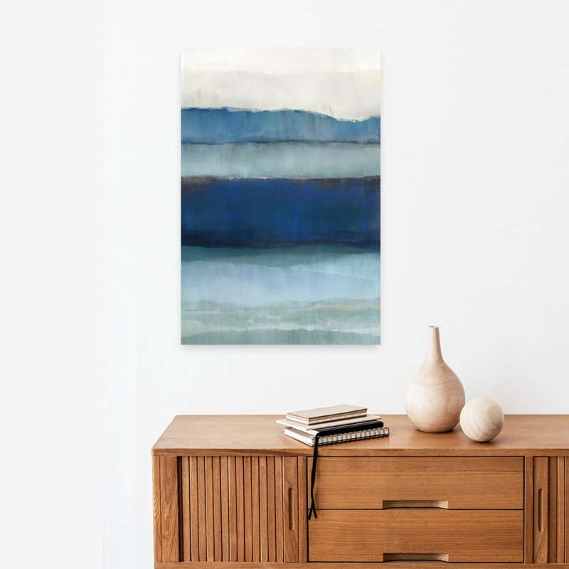 Layers of Tranquil Blue Horizons I, art mural paysage côtier, H 24 po x l 16 po