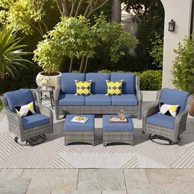 7-Person Outdoor High Back Seating Group With Cushions And Swivel Rockers,All-Weather Wicker Patio Set