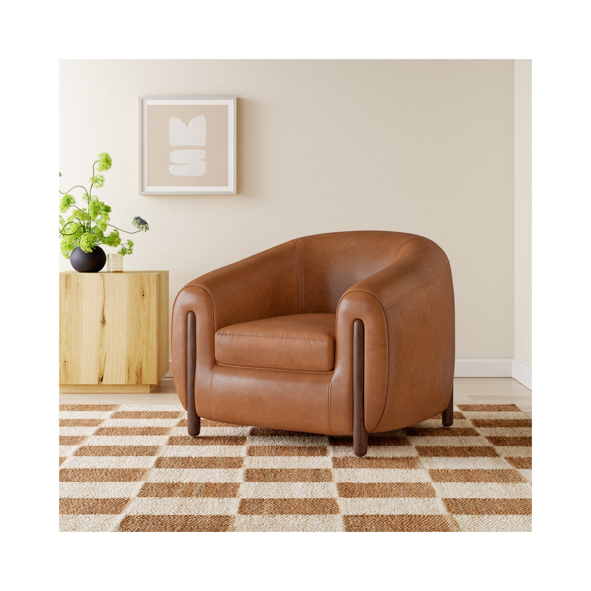 Bruno Genuine Leather Barrel Chair, Valencia Camel Leather