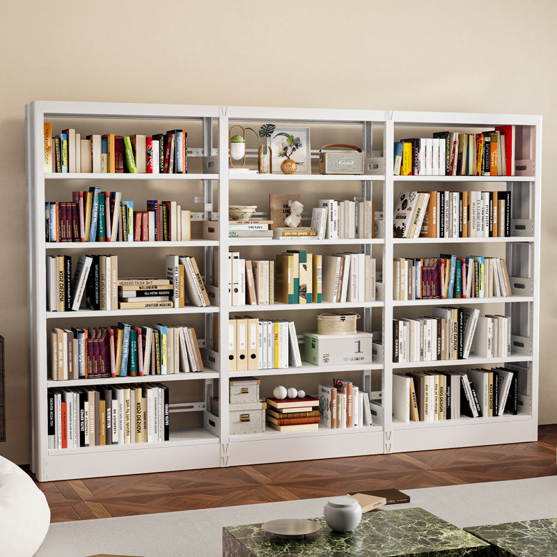 71" Metal Book Shelf, 5 Tier   Bookshelf With Adjustable Shelves, 108.7"w Bookshleves And Bookcases, Heavy Duty Library Book Case, Expandable Combination Bookshelf, 71"h X 108.7"w X 11.8"d