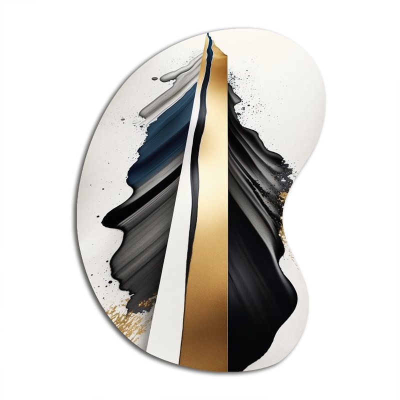 «Black and Gold Cubic Expression VII - Cubism Unique Shape», reproduction d'art asymétrique en métal doré, H 39 po x l 28 po