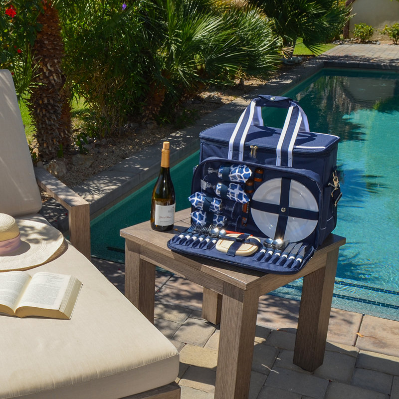 Picnic At Ascot Soft Sided Rolling Cooler With Four Person Picnic Set