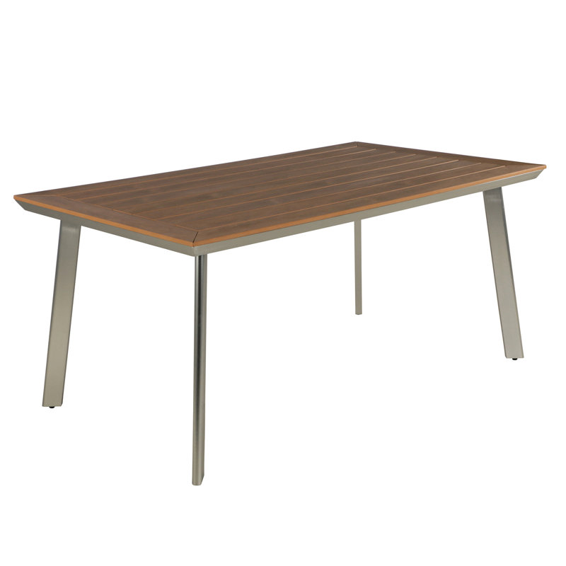 Dining Table With Faux Wood Finish - Rust- Aluminum Structure, Modern Outdoor For Backyard & Patio, Fits 6 Chairs, 34.77 In W X 29.49 H 64.43 D, Top Frame, 6 Capacity, Patio Table, In. D