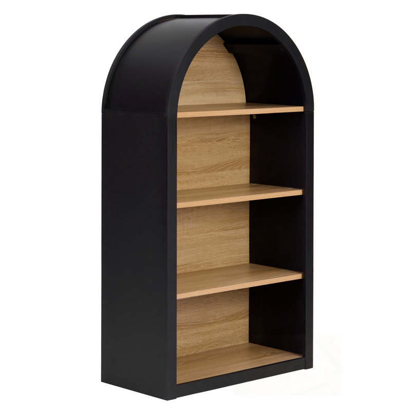 Black Arched 4 Storage Shelf, 43" Height, Stylish Appearance, Stable , Suitable For Various Spaces Bookshelf, Tall With Shelves, Design, Tipping Kits, Versatile Study, Office, Or Living Room