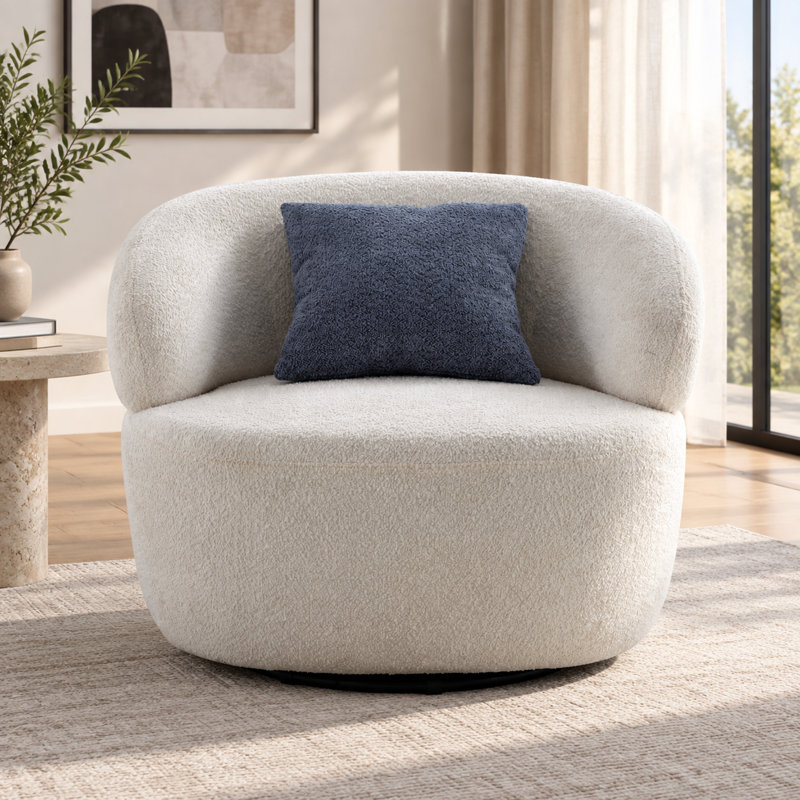 Fauteuil pivotant en forme de baril avec revêtement en bouclette